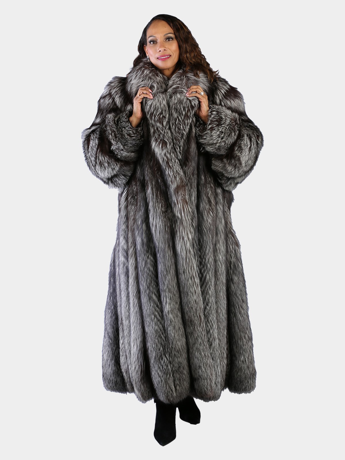 Woman's Extra Long Natural Silver Fox Fur Coat