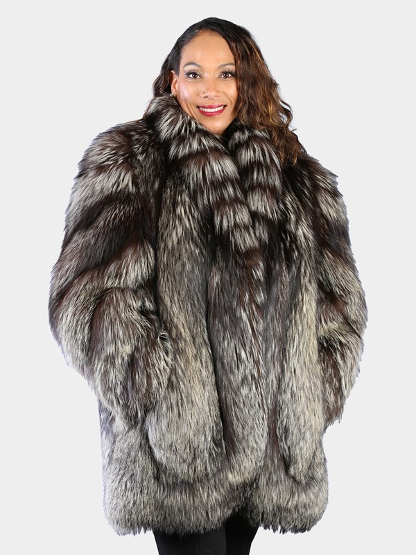 Woman's Natural Silver Fox Fur Stroller