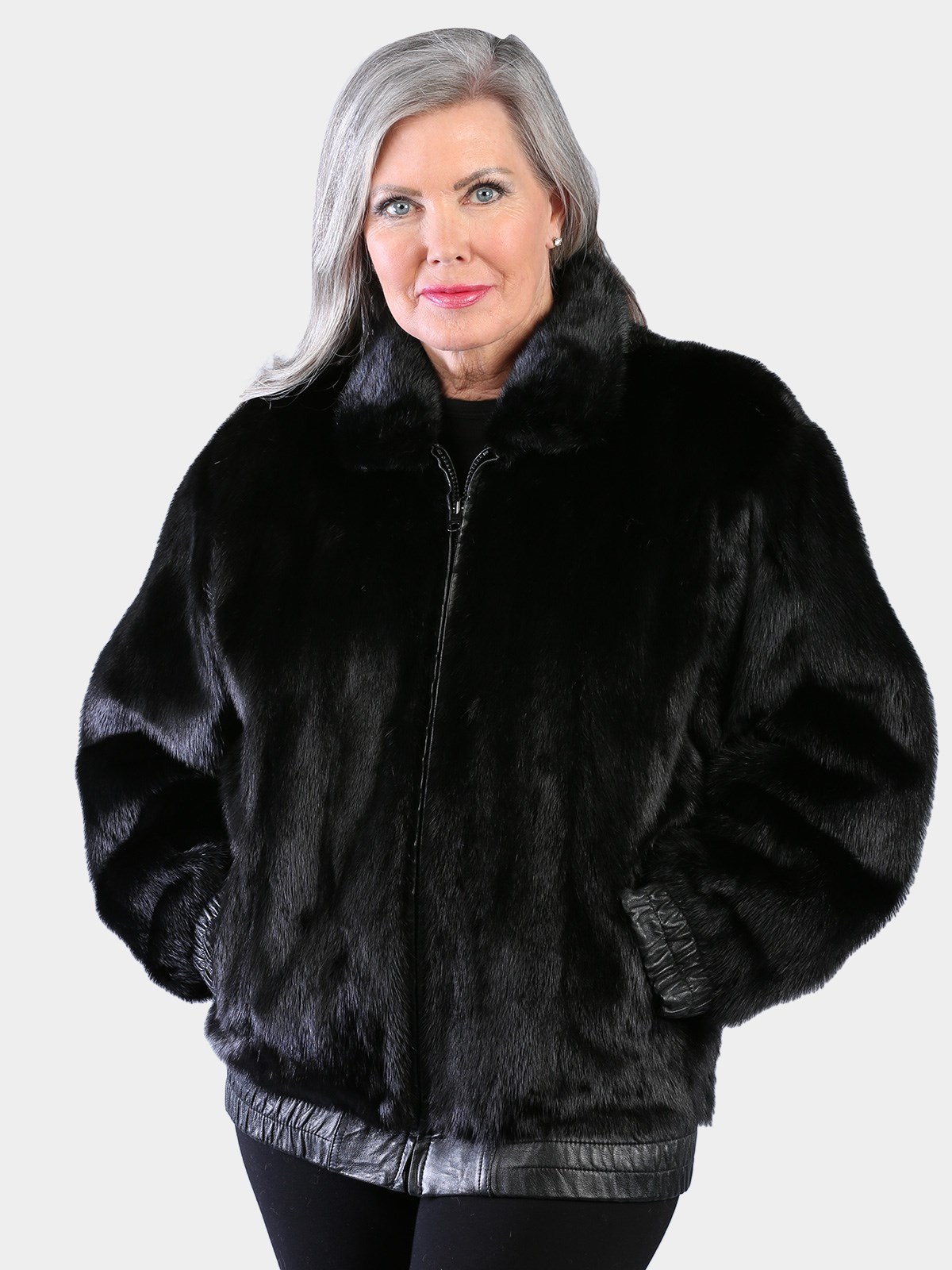 Woman's Natural Ranch Female Mink Fur Jacket Reversing to Black Leather