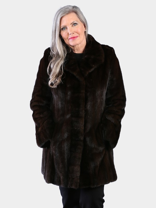 Woman's Natural Mahogany Female Mink Fur Stroller Reversing to Bronze Rain Taffeta