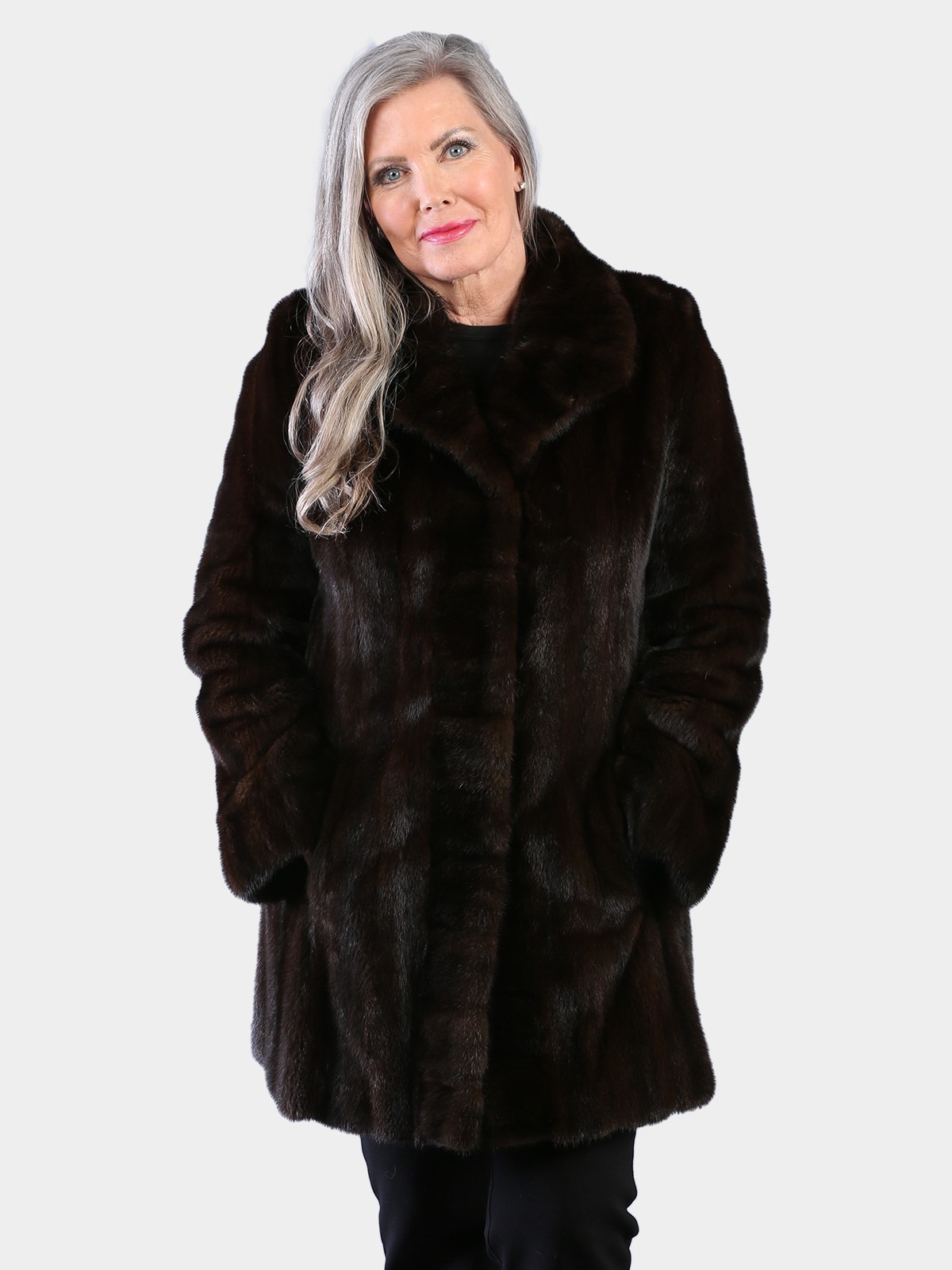 Woman's Natural Mahogany Female Mink Fur Stroller Reversing to Bronze Rain Taffeta