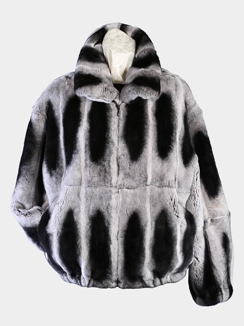 Man's Dyed Rex Rabbit Fur Jacket Dyed Like Chinchilla