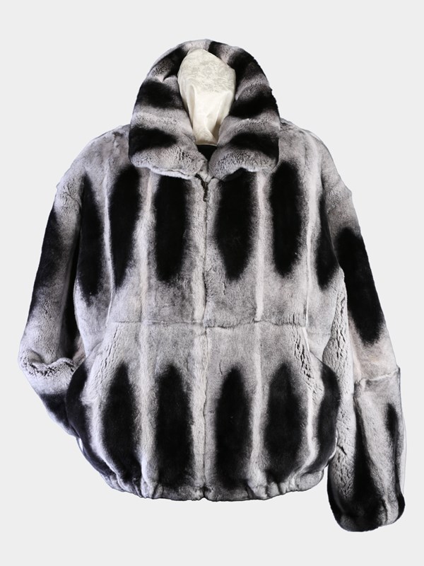 Man's Dyed Rex Rabbit Fur Jacket Dyed Like Chinchilla