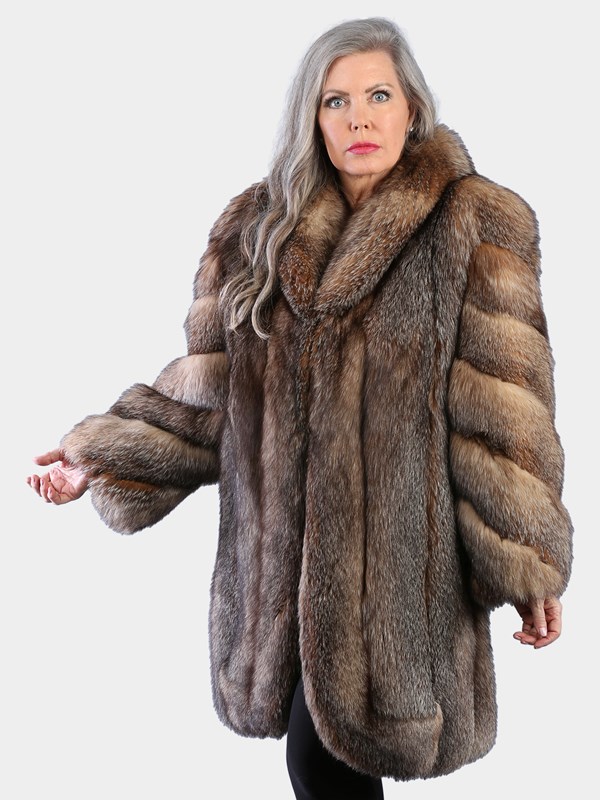 Woman's Natural Crystal Fox Fur 7/8 Coat