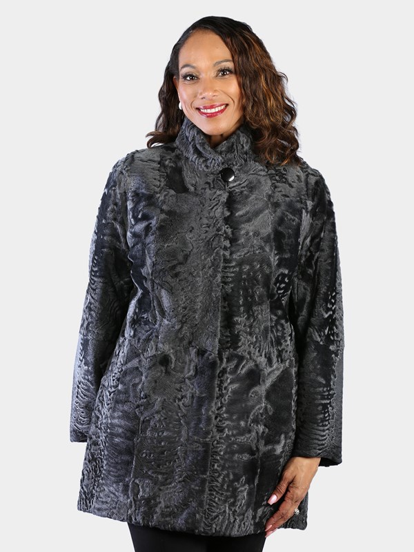 Woman's Dyed Grey Swakara Lamb Jacket