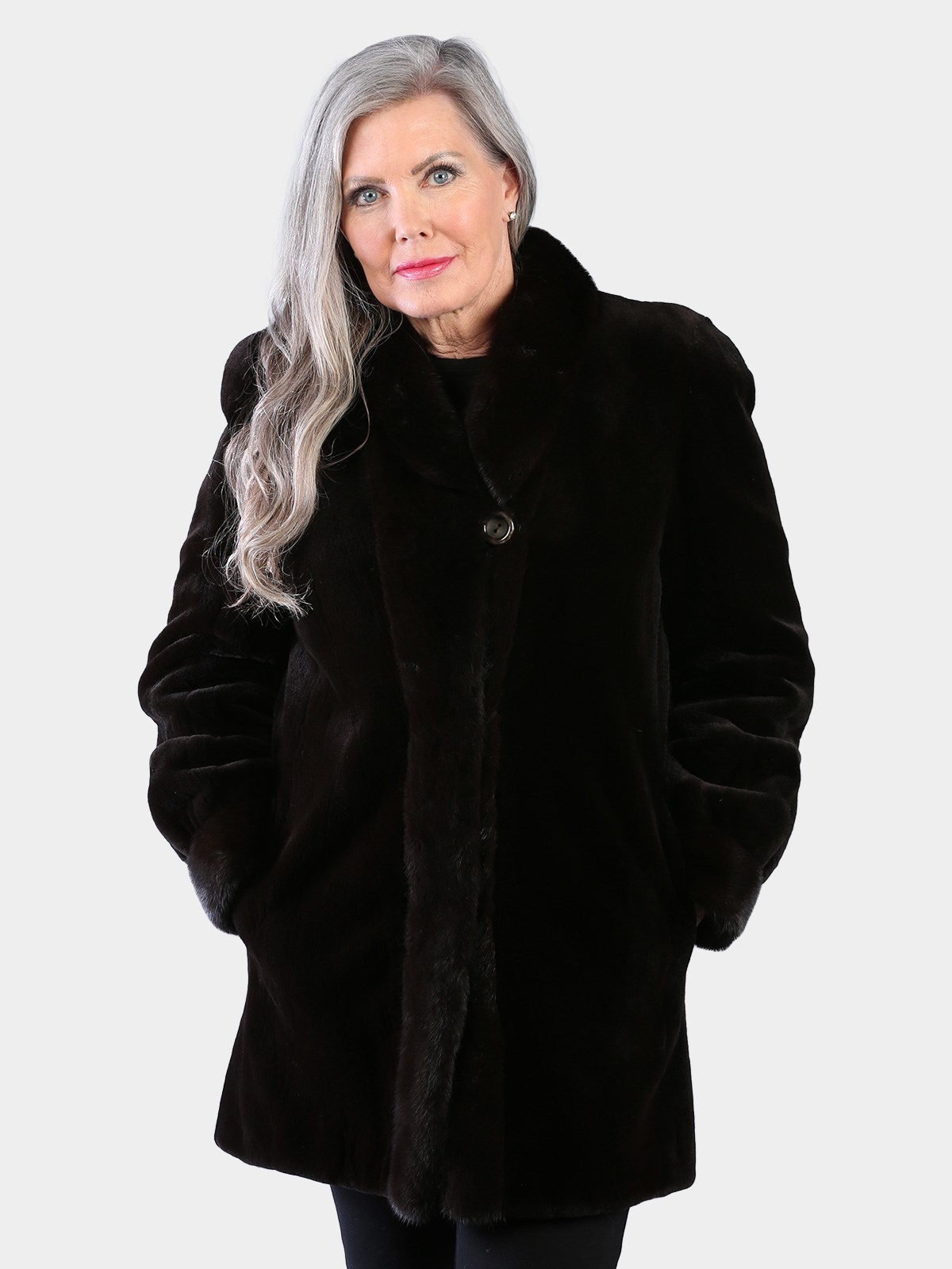 Woman's Dyed Dark Brown Sheared Mink Fur Stroller (Reversible)