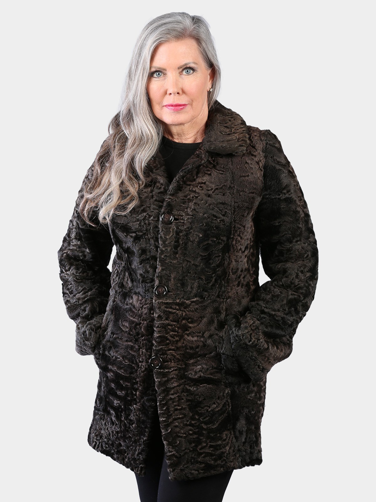 Woman's Dyed Brown Swakara Lamb Fur Jacket (Reversible)