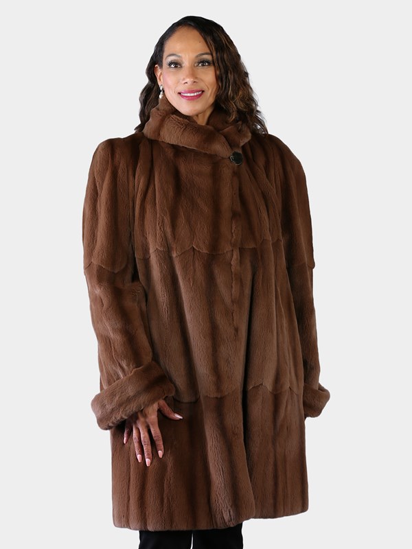 Woman's Plus Size Dyed Light Brown Sheared Mink Fur 3/4 Swing Coat