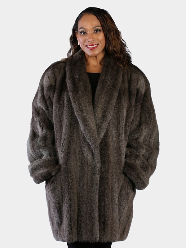 Woman's Plus Size Natural Grey Cross Mink Fur Stroller