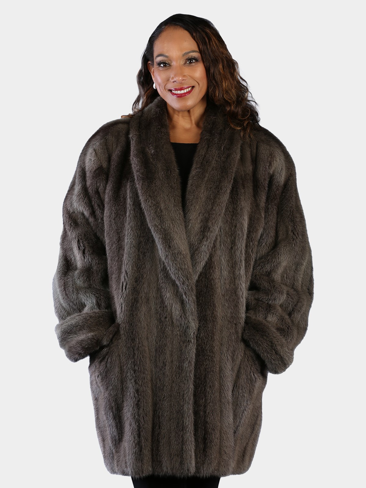 Woman's Plus Size Natural Grey Cross Mink Fur Stroller