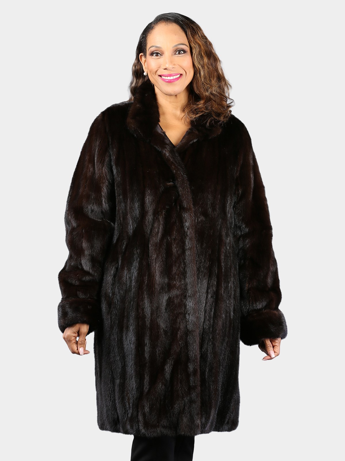 Woman's Natural Ranch Female Mink Fur Coat Reversble to Grey Leather