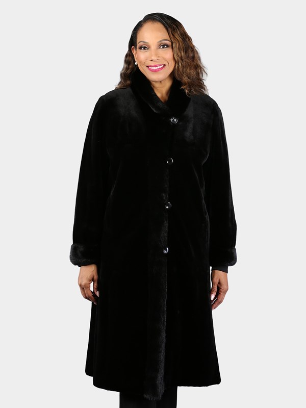 Woman's Dyed Black Sheared Mink Fur Coat (Reversible)