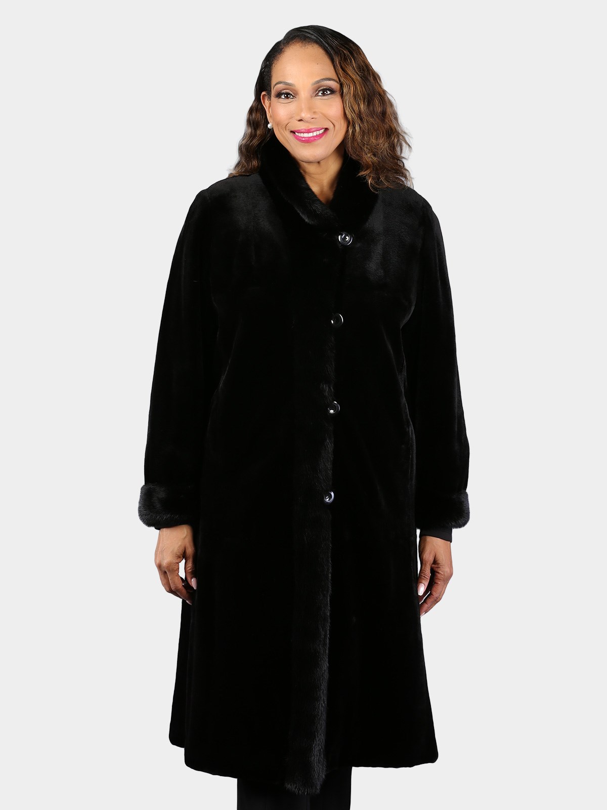 Woman's Dyed Black Sheared Mink Fur Coat (Reversible)