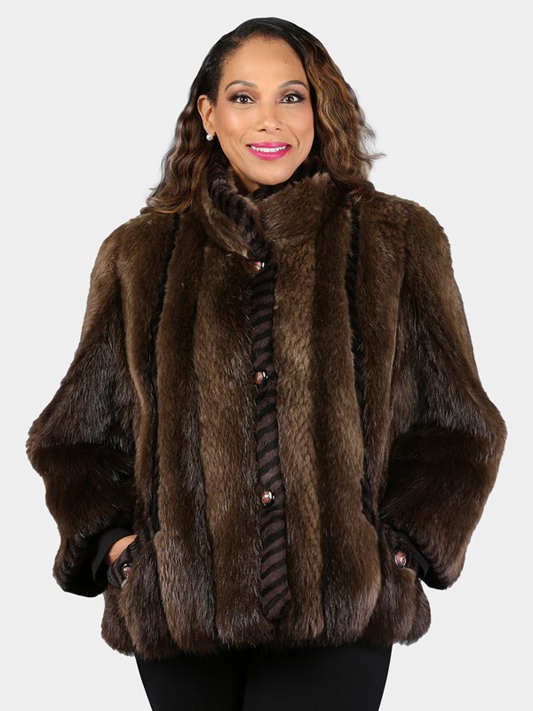 Woman's Natural Long Hair Beaver Fur Jacket
