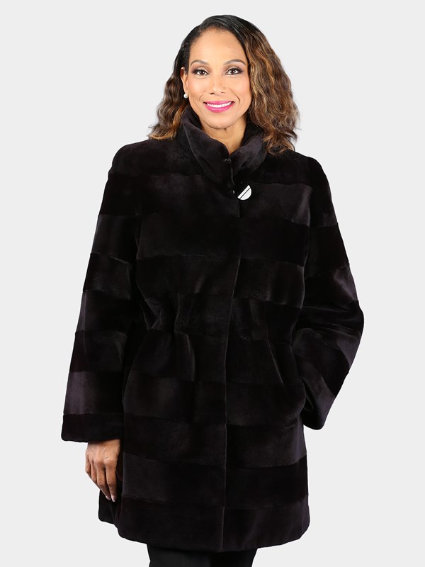 Woman's Dyed Deep Purple Sheared Mink Fur Stroller by Gorski Montreal (Reversible)