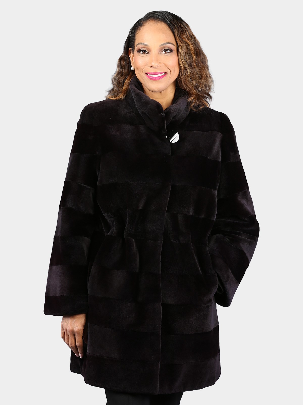 Woman's Dyed Deep Purple Sheared Mink Fur Stroller by Gorski Montreal (Reversible)