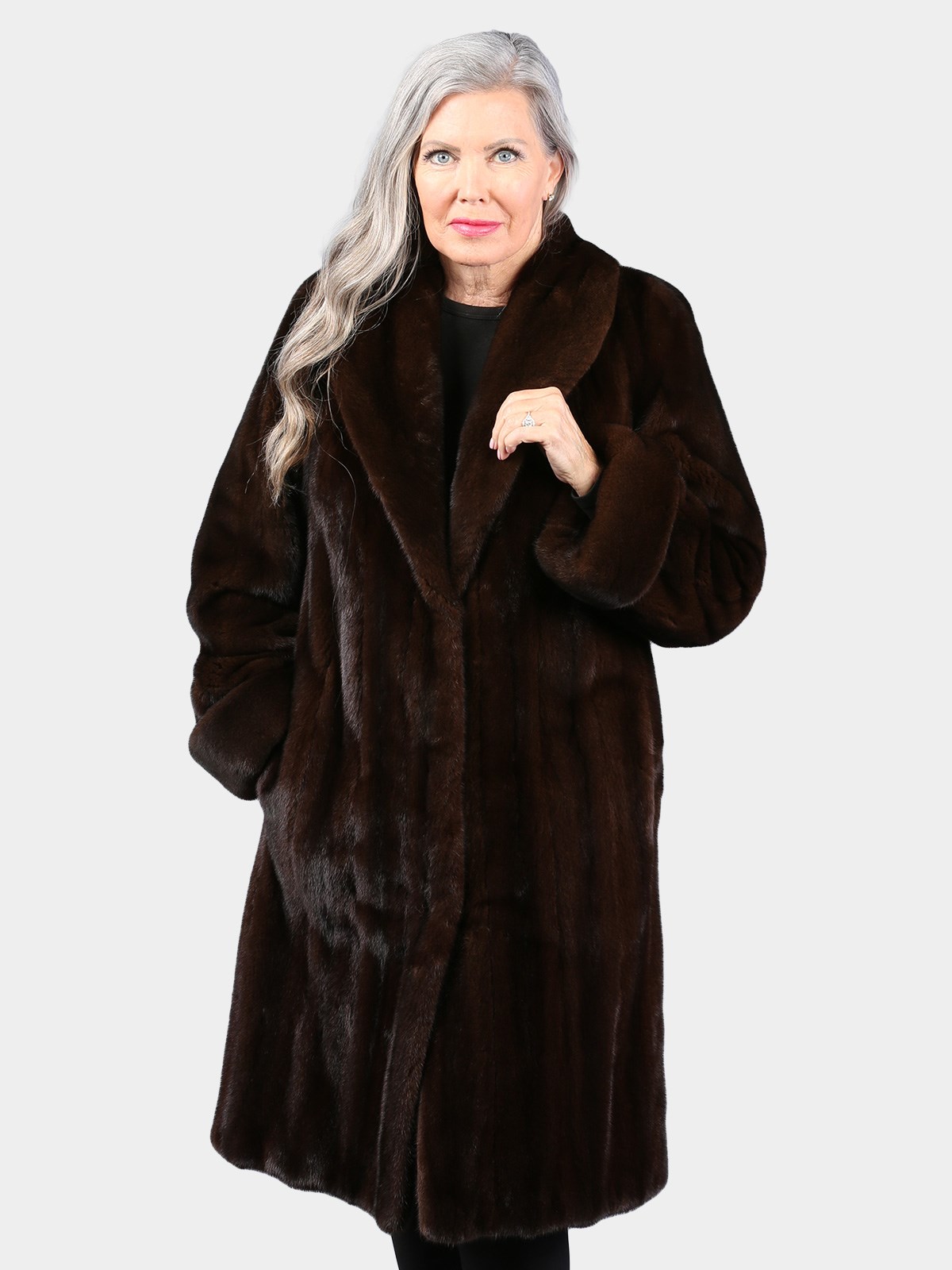 Woman's Natural Mahogany Female Mink Fur 7/8 Coat
