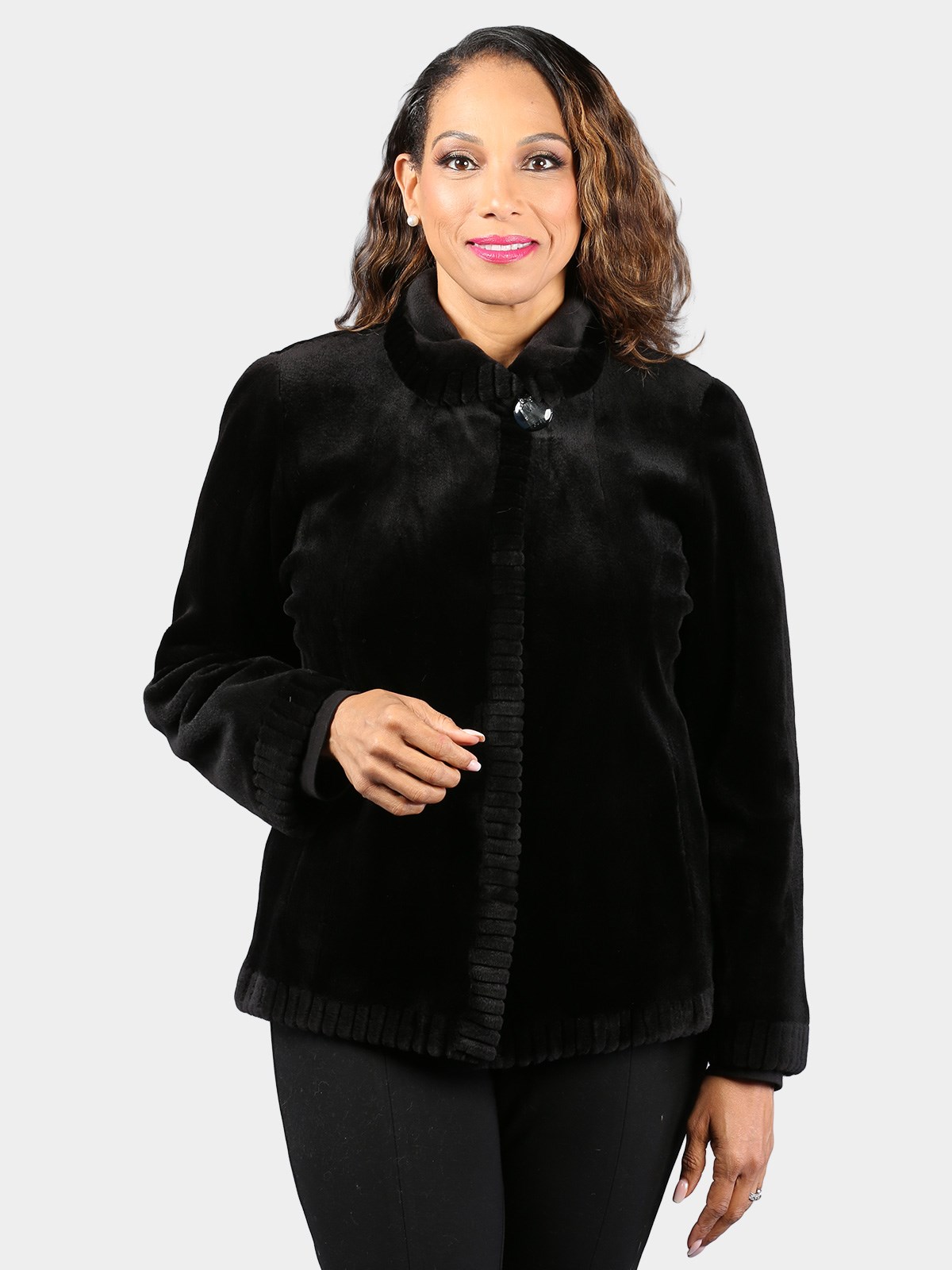 Women's Dyed Black Sheared Mink Fur Jacket