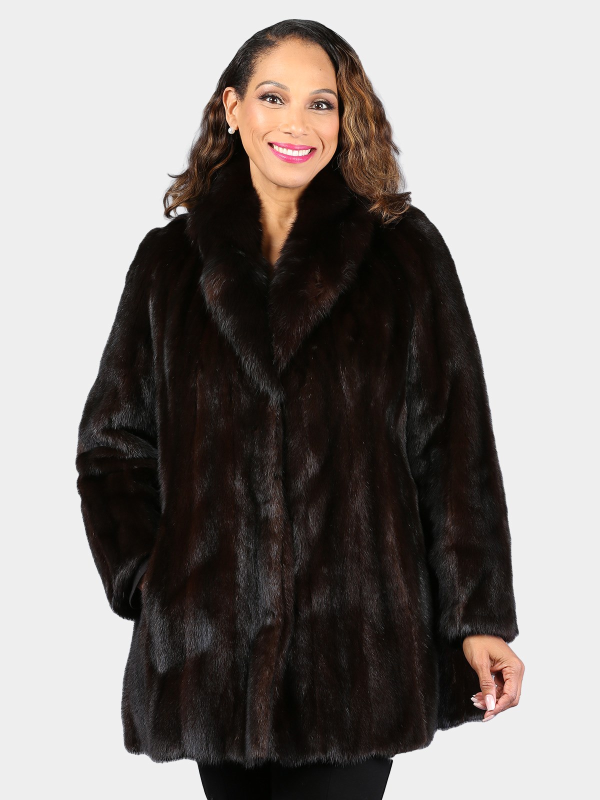 Woman's Natural Deep Mahogany Female Mink Fur Stroller with Sable Collar