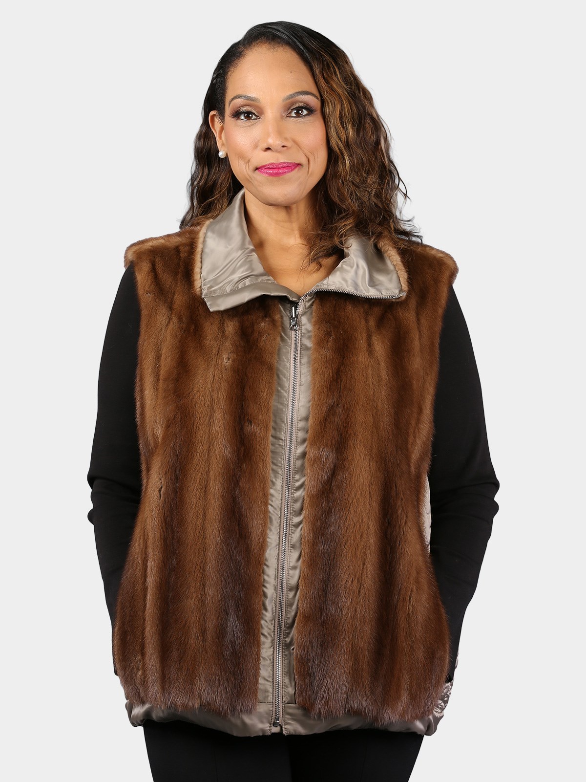 Woman's Natural Lunaraine Female Mink Fur Vest (Reversible)