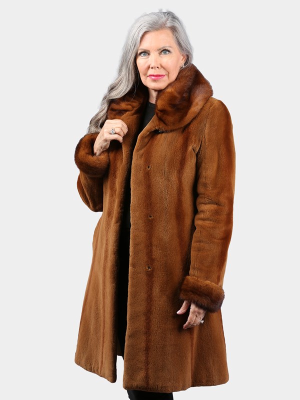 Woman's Dyed Whiskey Sheared Mink Fur 3/4 Coat