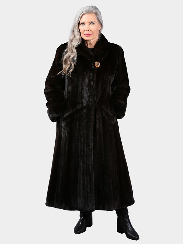 Woman's Natural Deep Mahogany Female Mink Fur Coat by Louis Feraud