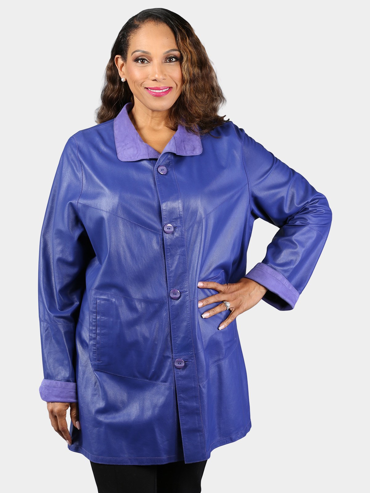Woman's Dyed Royal Blue Leather Stroller - Reversible to Suede Finish