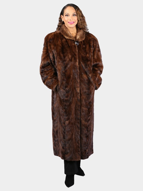 Woman's Natural Sculptured Mahogany Mink Fur Coat