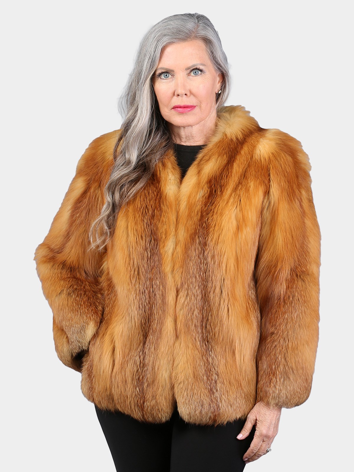 Woman's Petite Natural Red Fox Fur Jacket