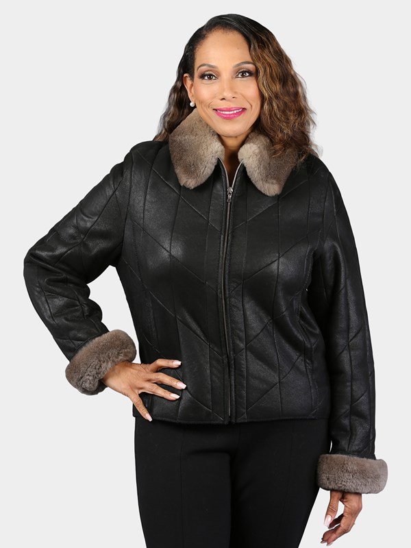 Woman's Christ Black Shearling Lamb Fur Jacket