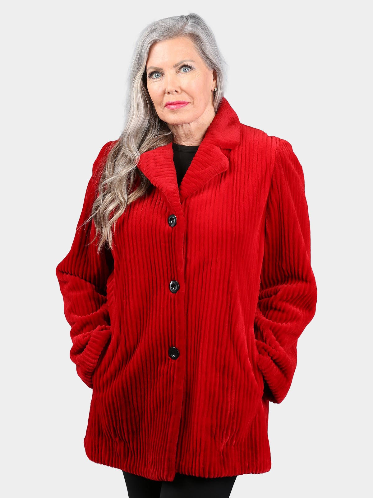 Woman's Dyed Red Sheared Mink Fur Jacket