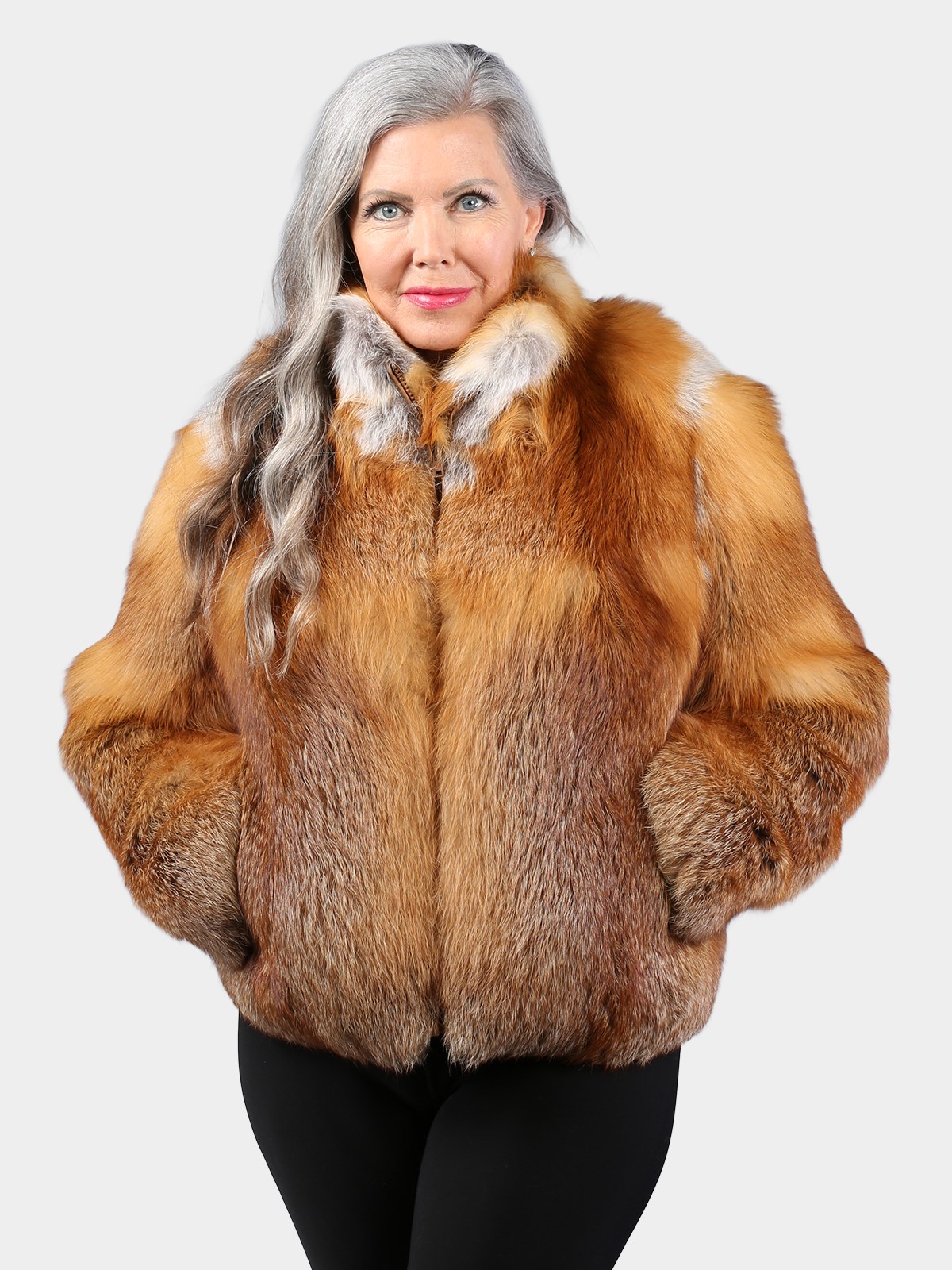 Woman's Petite Natural Red Fox Fur Jacket