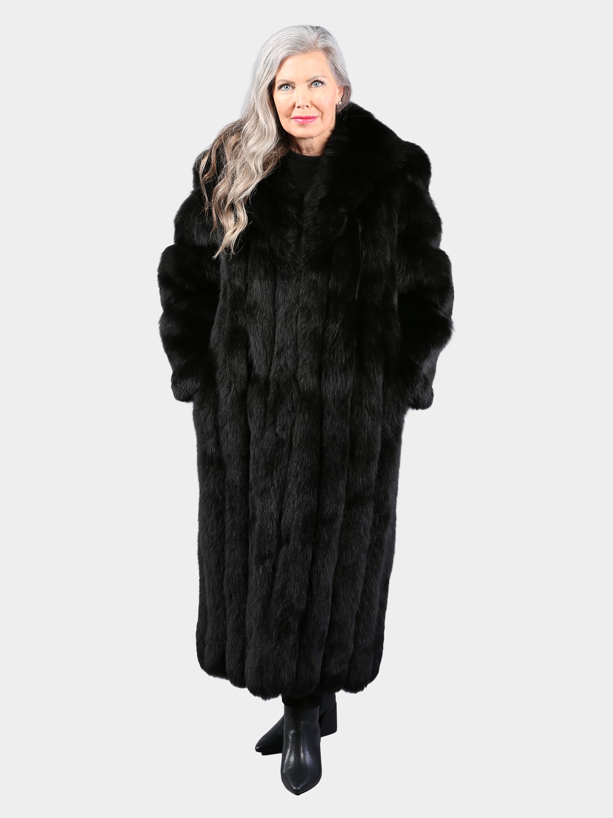 Woman's Dyed Black Fox Fur Coat