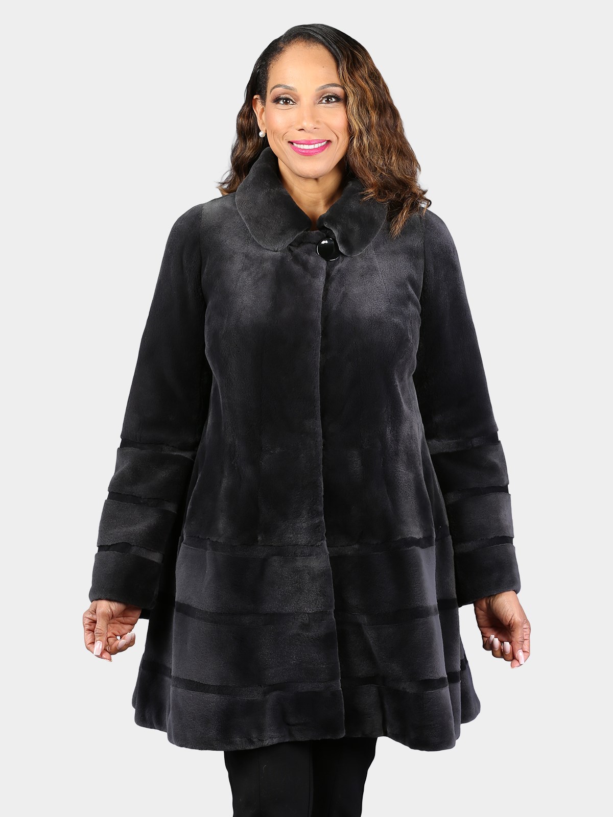 Woman's Dyed Dark Grey Sheared Mink Fur Stroller