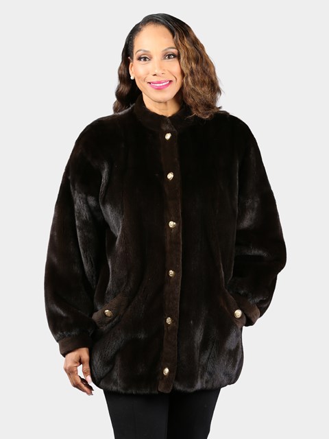 Woman's Natural Dark Mahogany Female Mink Fur Jacket