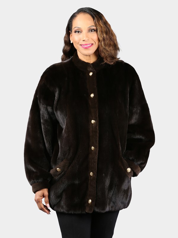 Woman's Natural Dark Mahogany Female Mink Fur Jacket