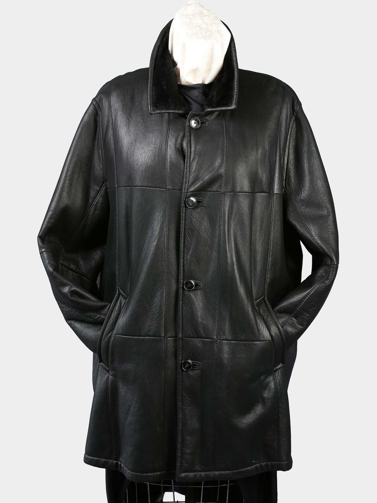 Man's Plus Size Dyed Black Christ Shearling Lamb Fur 3/4 Coat