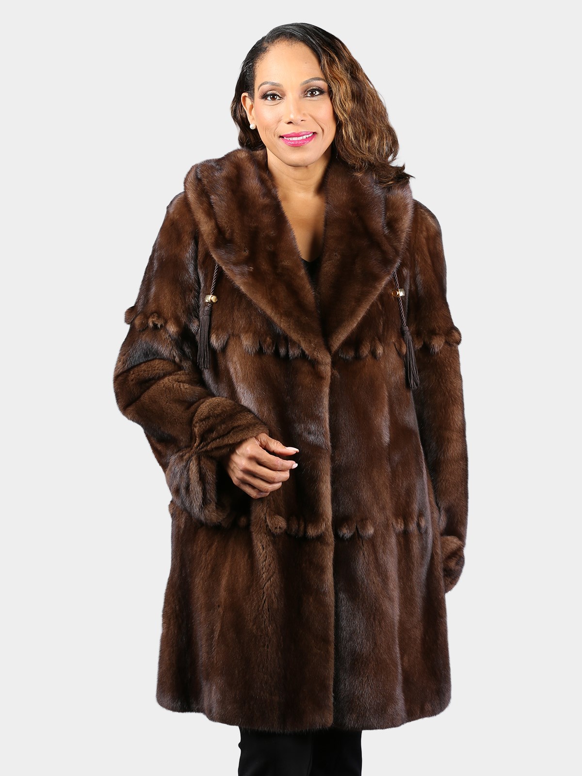 Woman's Natural Mahogany Female Mink Fur Stroller with Hood
