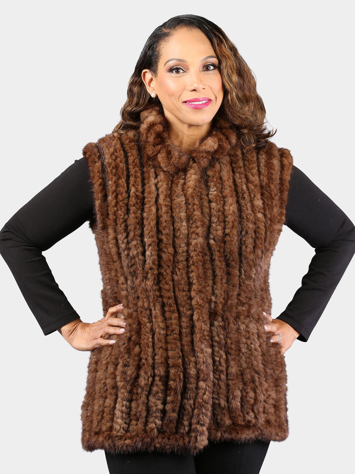 Woman's Natural Lunarain Knit Mink Fur Vest