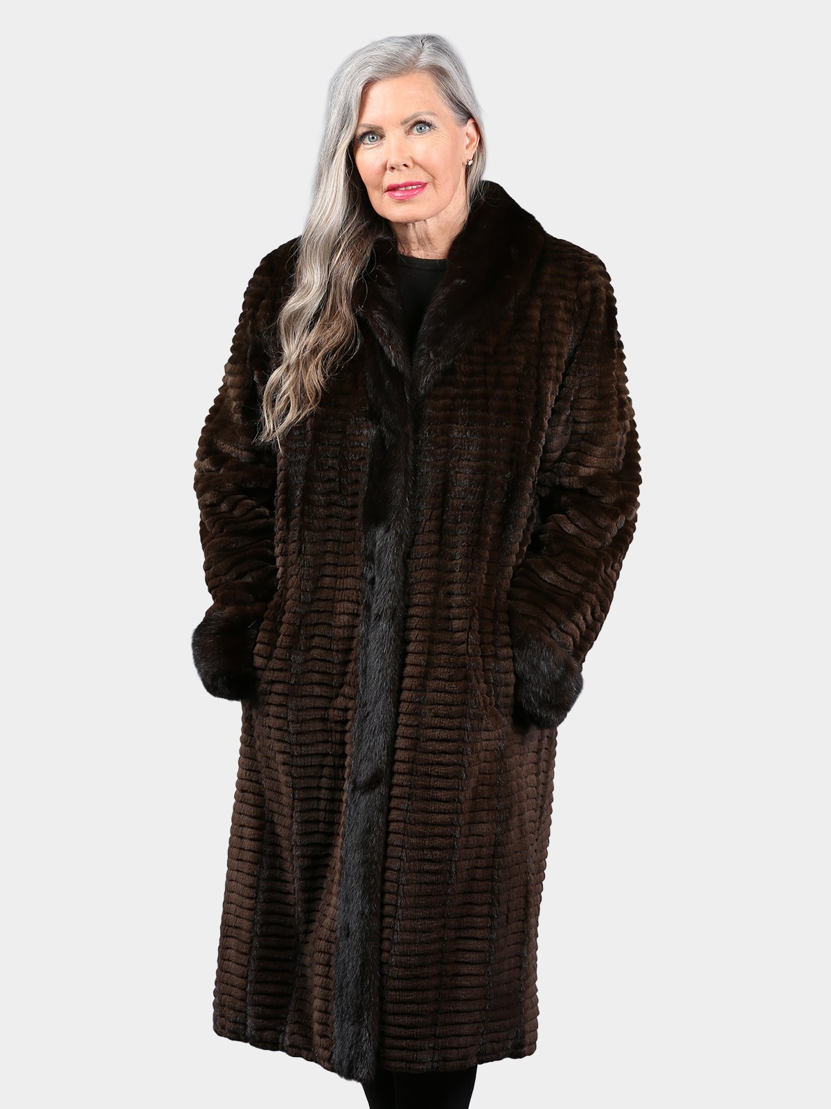Woman's Natural Mahogany Semi Sheared Mink Fur 3/4 Coat