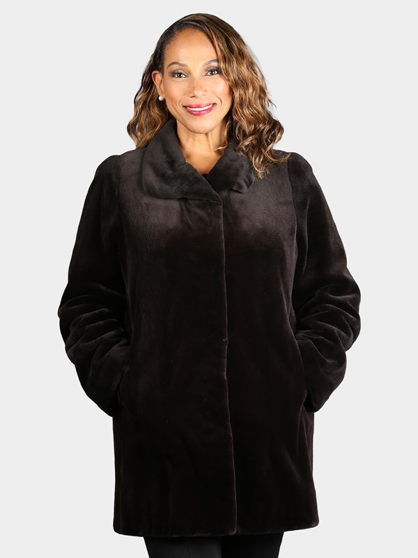 Woman's Dyed  Deepest Brown Sheared Mink Fur Stroller