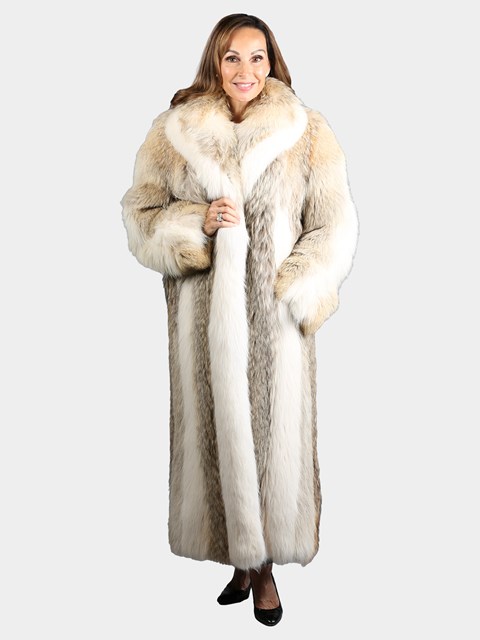 Woman's Natural Cayote Fur Coat with Shadow Fox Trim