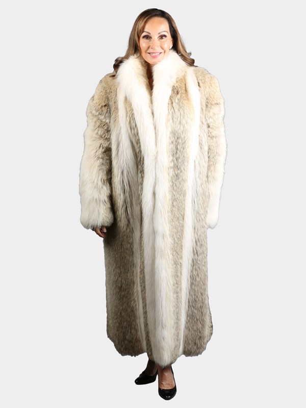 Woman's Natural Coyote Fur Coat with Shadow Fox Trim