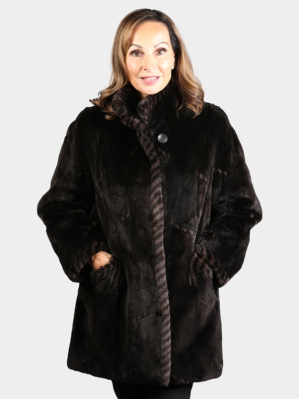 Woman's Dyed Matara Sheared Beaver Fur Jacket (Reversible)