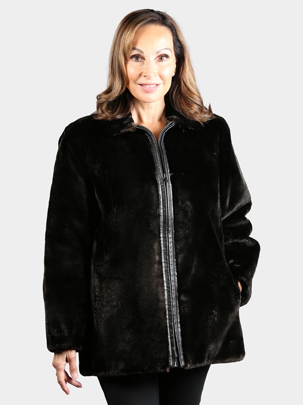 Woman's Natural Deep Brown Seal Fur Jacket
