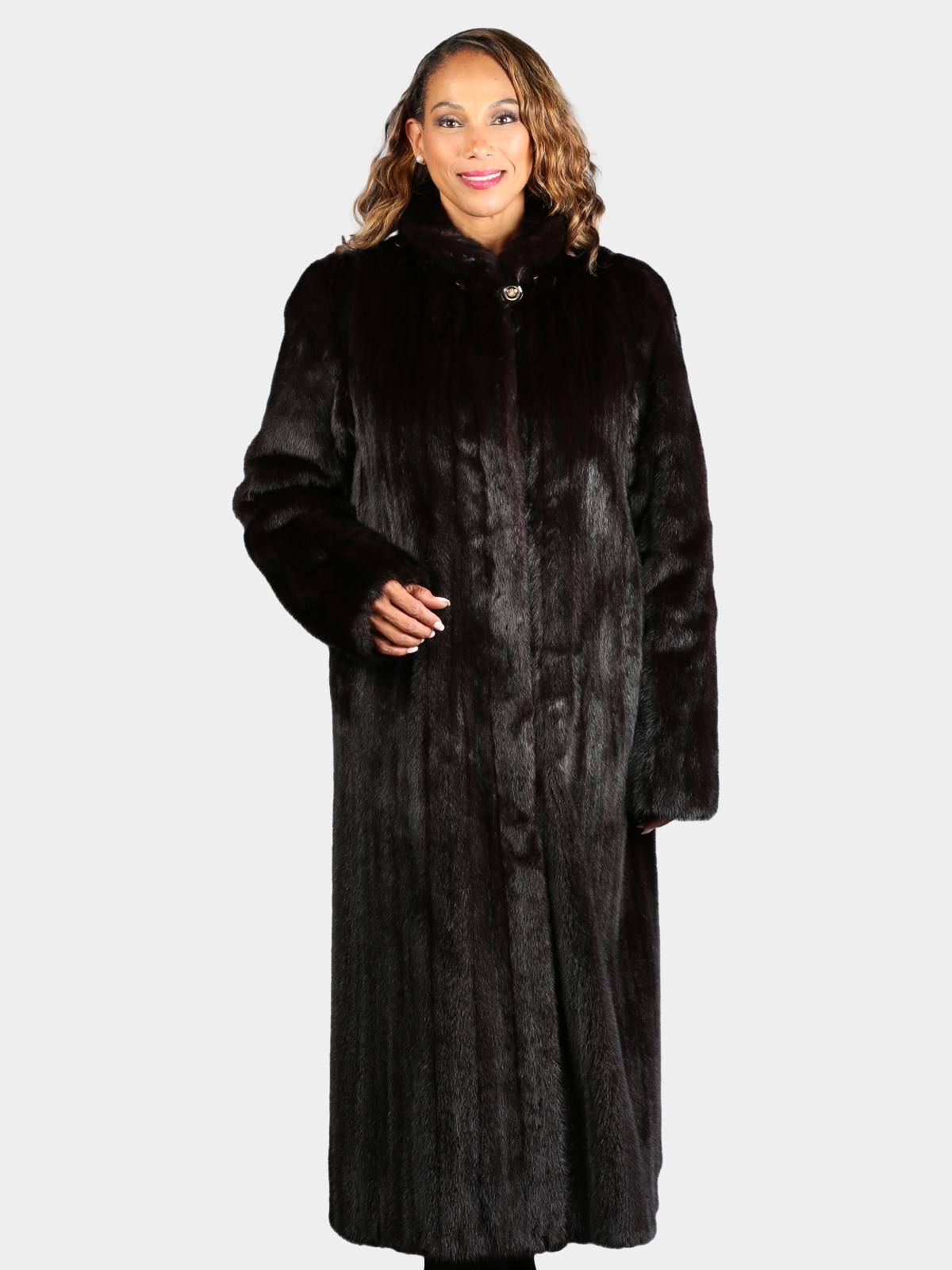 Woman's Natural Deepest Mahogany Female Mink Fur Coat with Detachable Hood