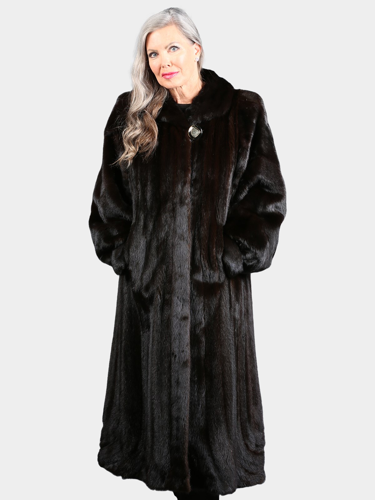 Woman's Natural Deep Mahogany Female Mink Coat with Directional Design