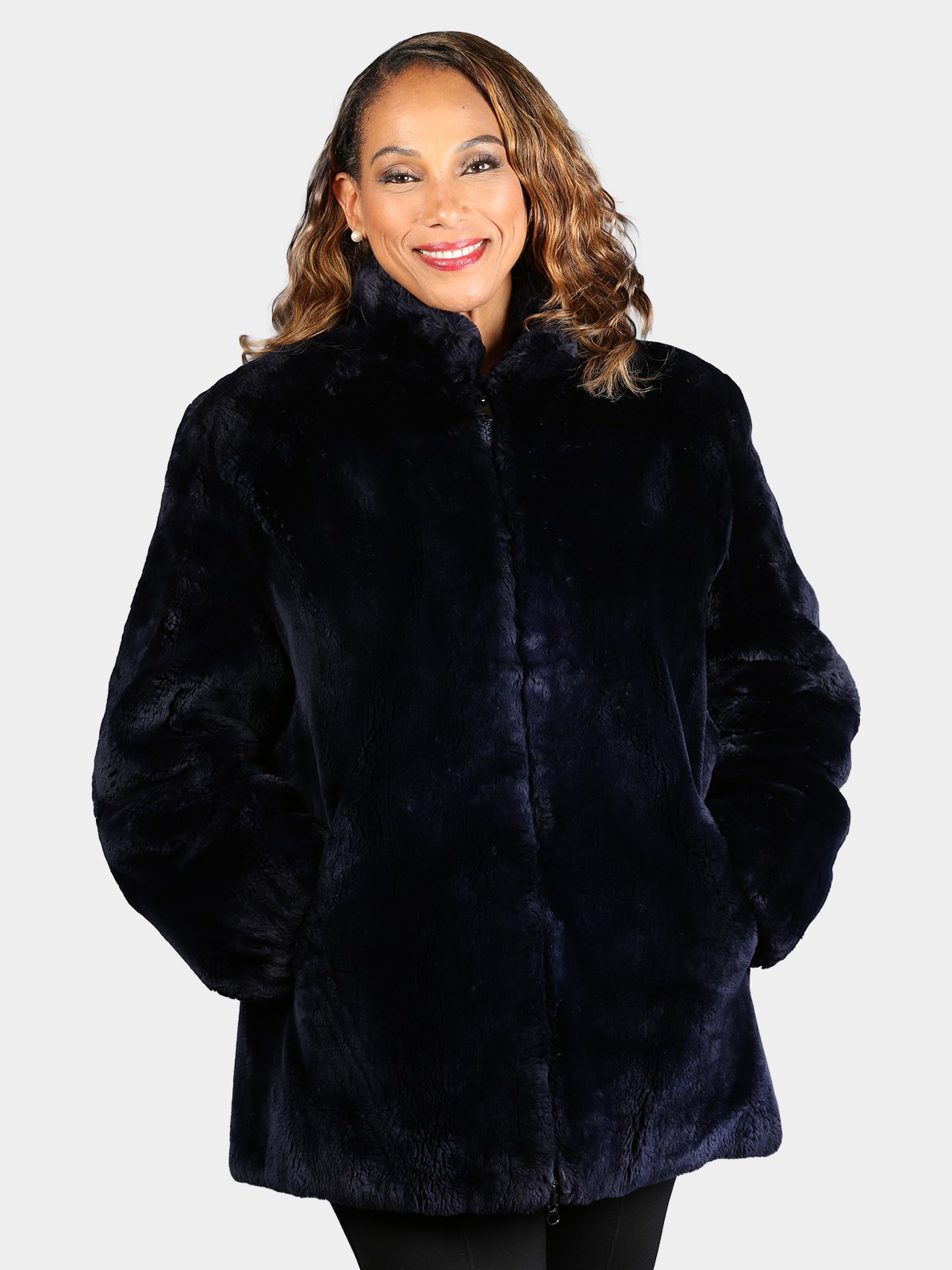 Woman's Dyed Navy Sheared Beaver Fur Jacket