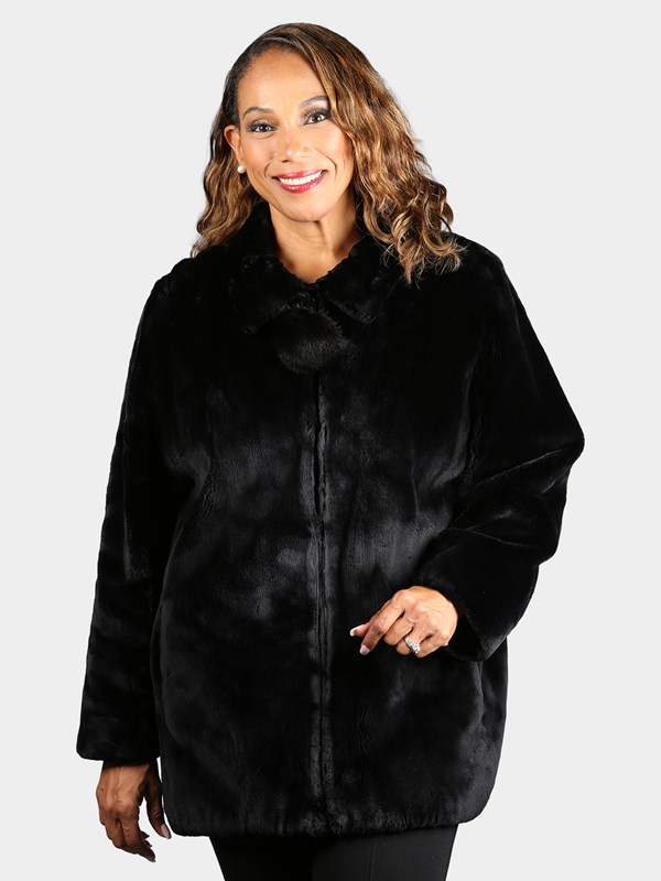 Woman's Dyed Black Sheared Beaver Fur Jacket