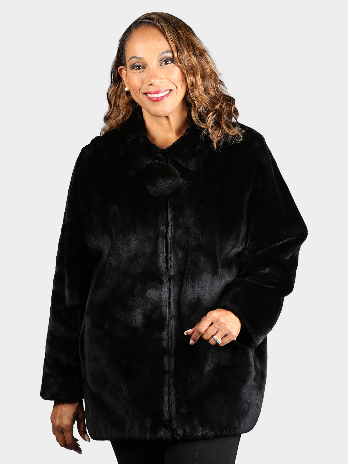 Woman's Dyed Black Sheared Beaver Fur Jacket